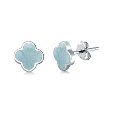 Clover Flower Stud Earring Natural Larimar 925 Sterling Silver (6.20mm)